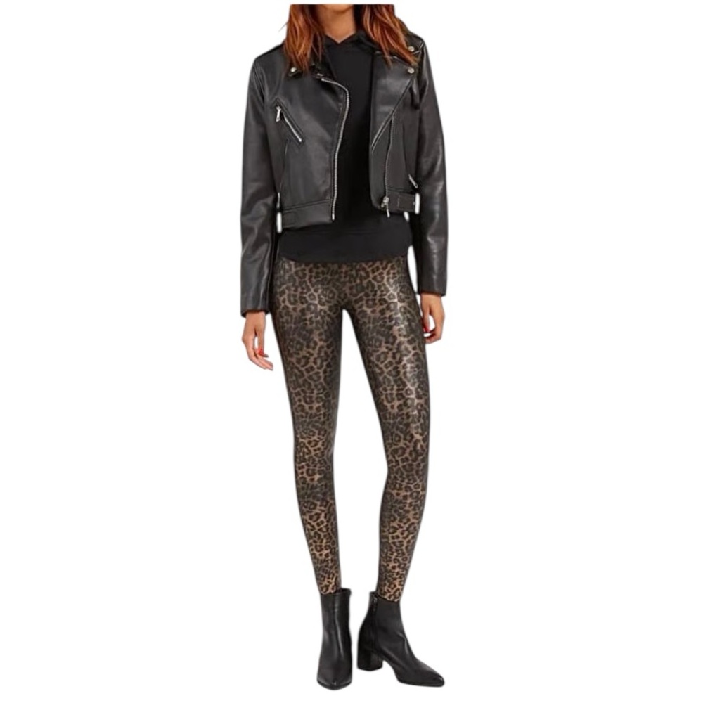 Spanx Faux Leather Leopard Print Leggings Ombré Distressed Size Small Edgy Punk